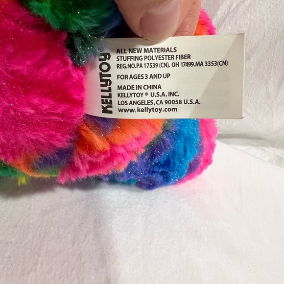 Kellytoy 12" Plush Rainbow Bear Stuffed Hot Pink Bow Heart Embriodery on Paw - Picture 4 of 4